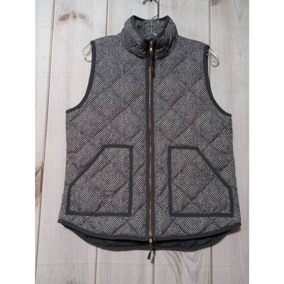 J Crew Vest Ladies Medium Gray Herringbone Puffer Down Filled‎ - Picture 1 of 7